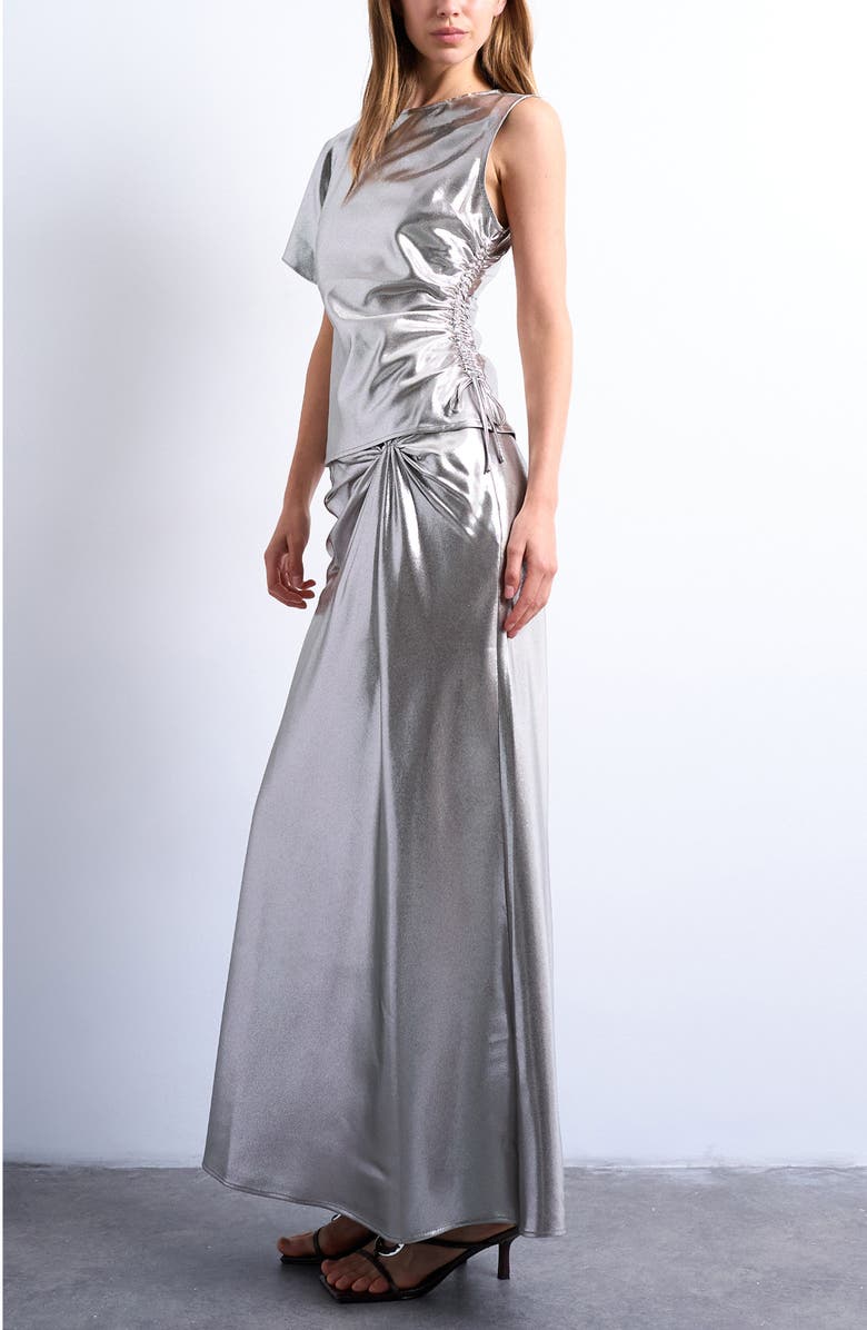 Topshop Metallic Knot Midi Skirt, Alternate, color,