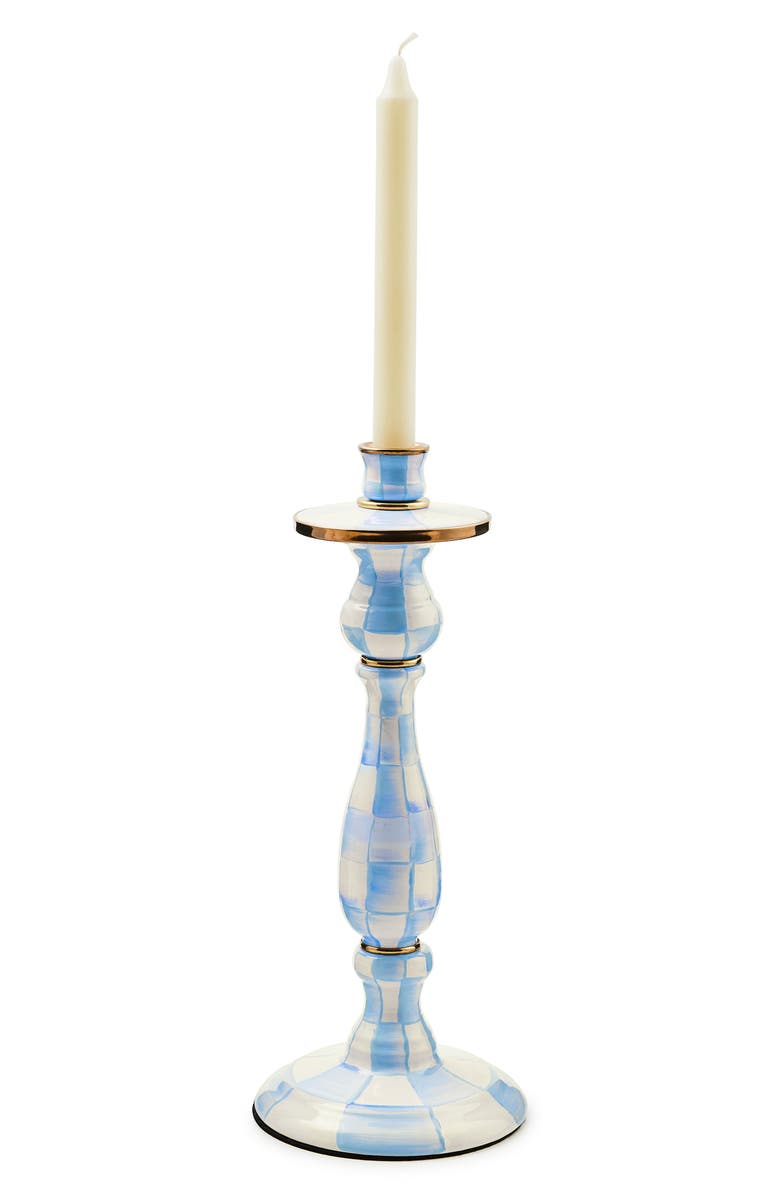 MACKENZIE CHILDS Sky Check Large Candlestick, Alternate, color, Sky Check