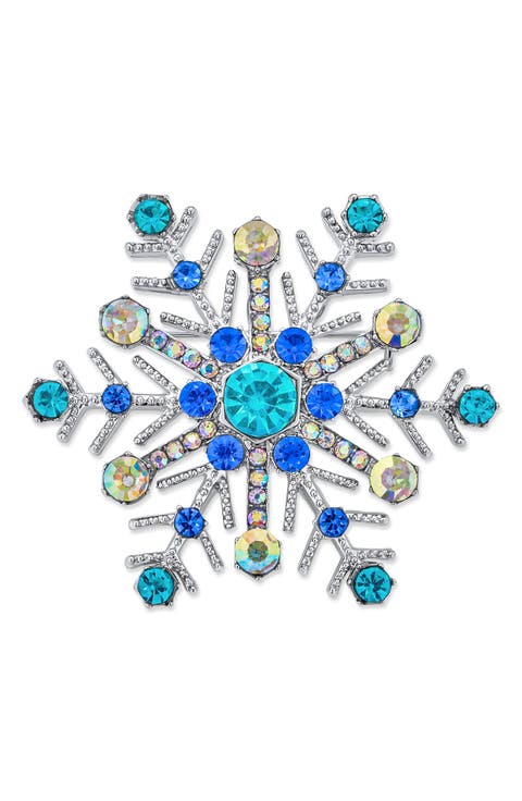 Blue Crystal Large Holiday Pin