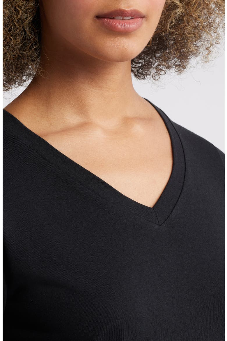 Three-Quarter Sleeve V-Neck T-Shirt, Alternate, color, BLACK