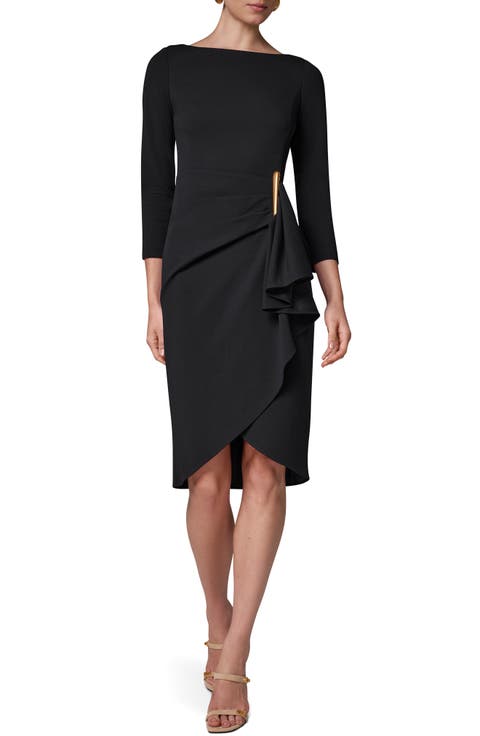 Side Ruffle Long Sleeve Sheath Dress