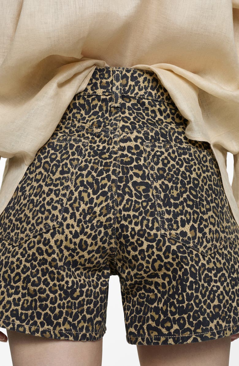 MANGO Leopard Print Denim Shorts, Alternate, color, 