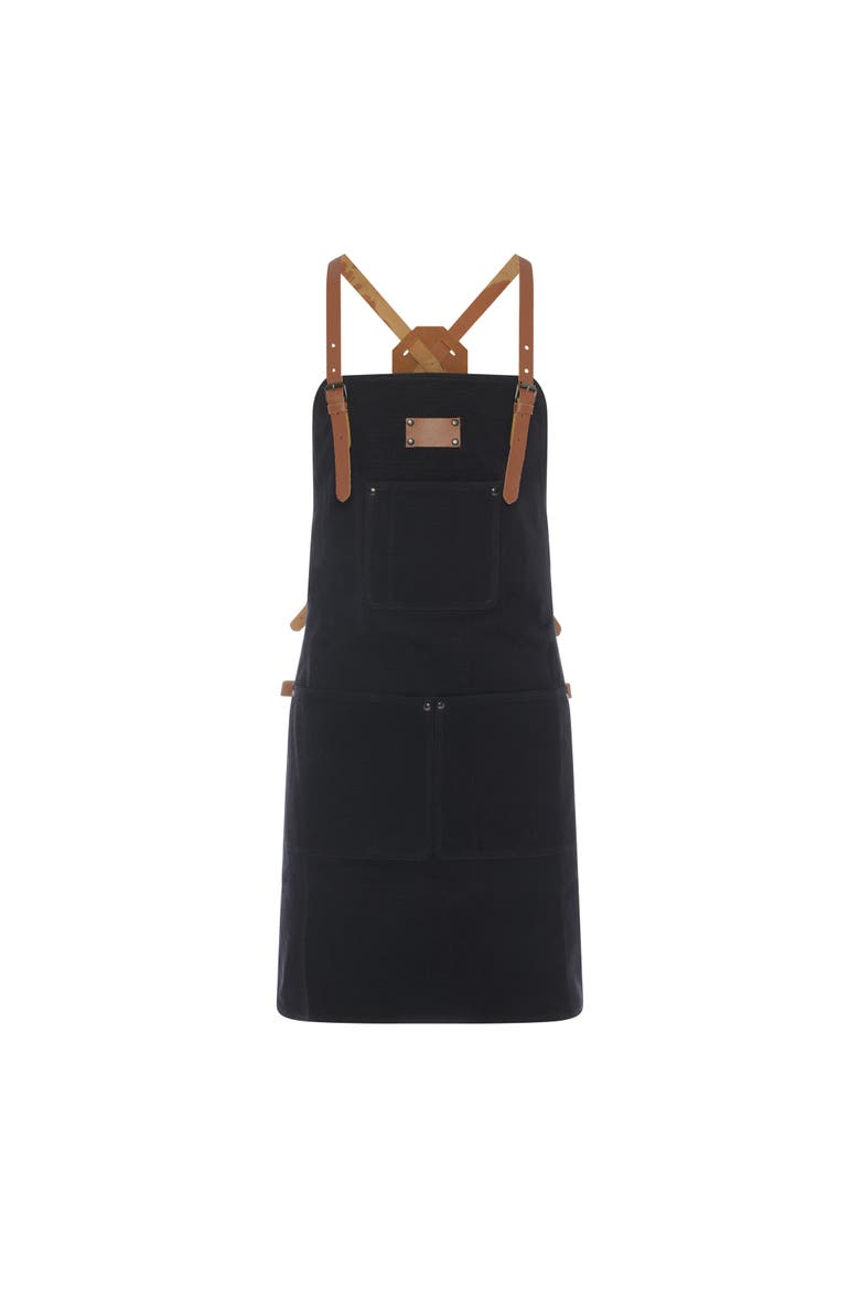 Waxed Canvas Work Apron with Leather Straps & Utility Pockets, Alternate, color, Olive Green
