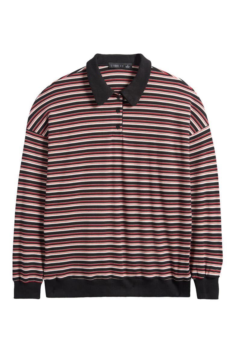 Rugby Stripe Long Sleeve Polo Shirt, Alternate, color, ONYX MULTI