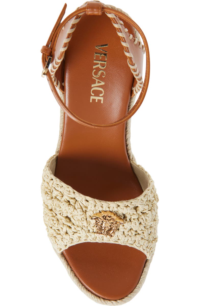 Versace Medusa Espadrille Wedge Sandal, Alternate, color, Natural Ambrer Gold