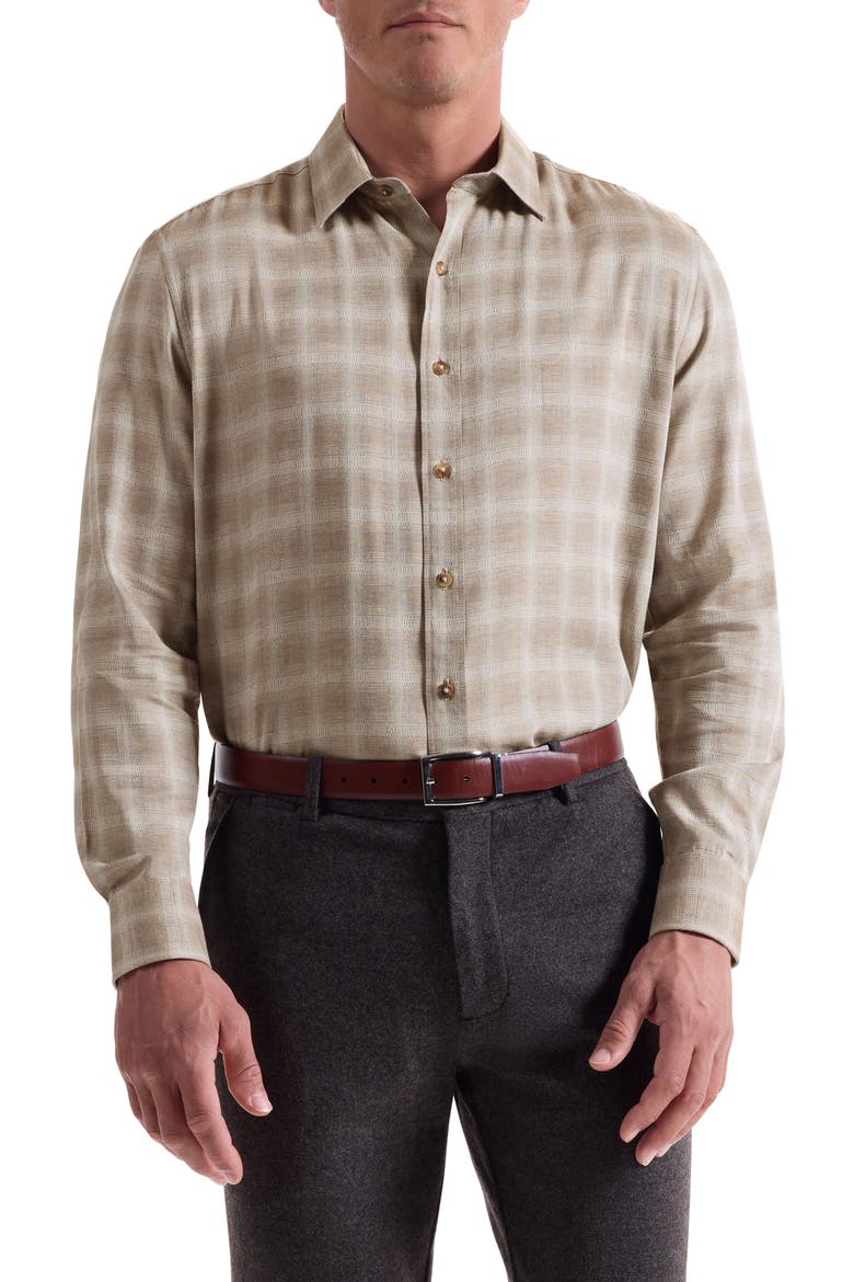 Julian Shaped Fit Plaid Button-Up Shirt, Main, color, WALNUT