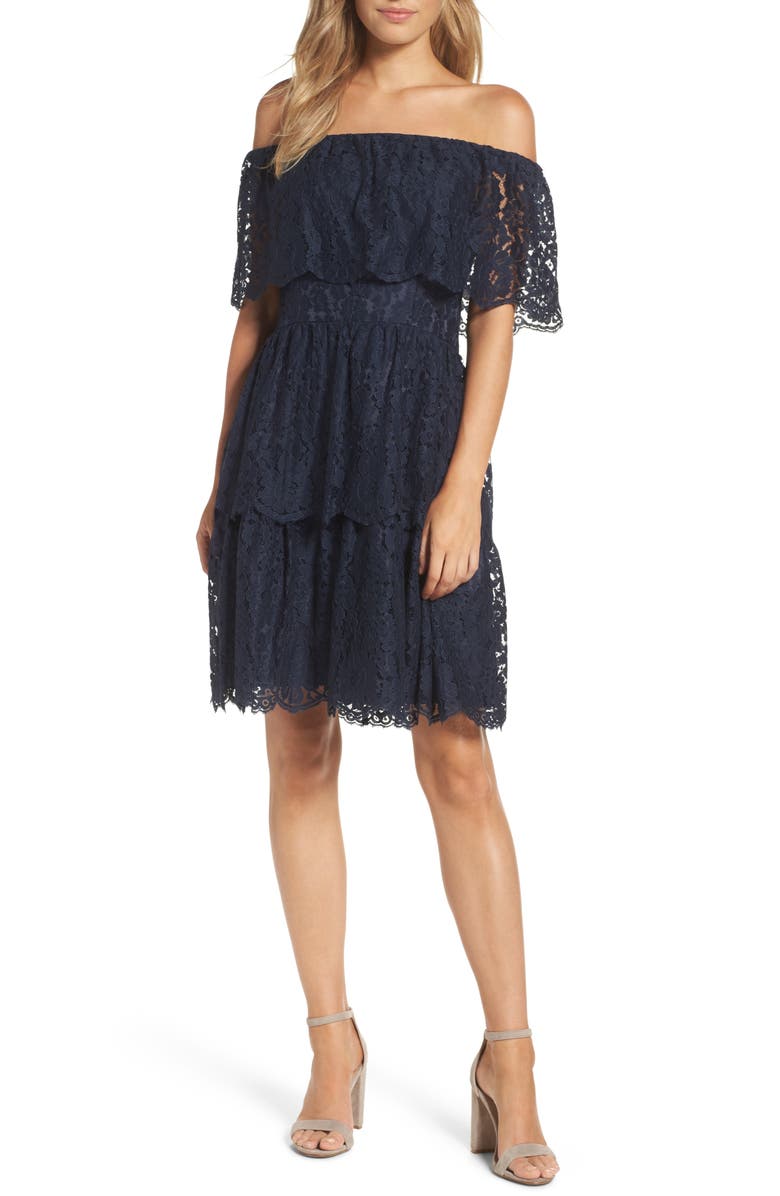Eliza J Lace Off the Shoulder Dress, Main, color, 