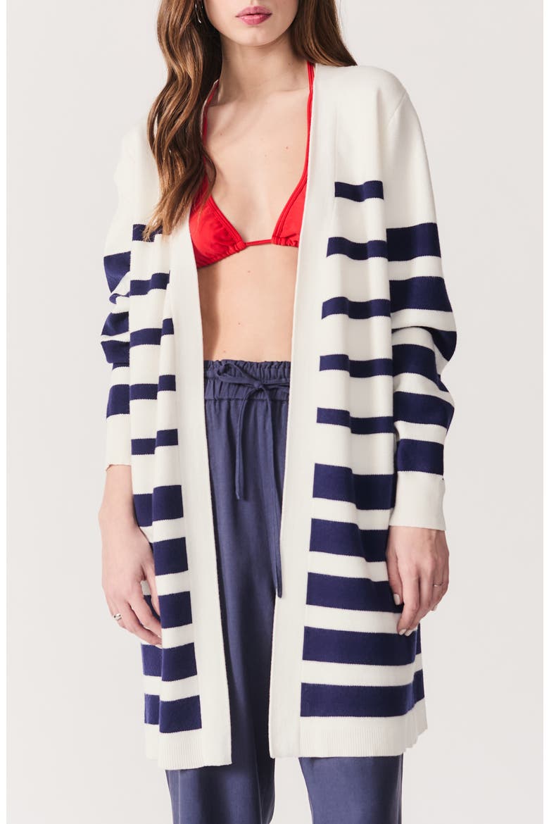 Lagos Stripe Open Front Cardigan, Main, color, OFF WHITE WITH NAVY STRIPES