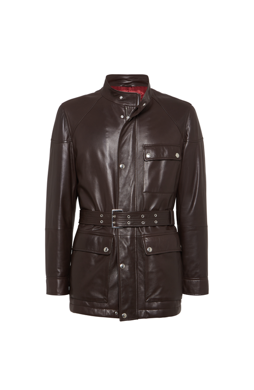 Brunello Cucinelli Belted Leather Safari Jacket In Brown