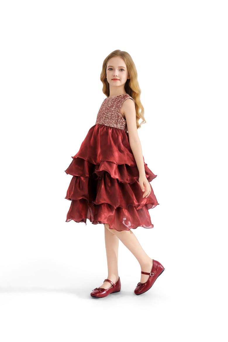 Tiered Satin Party Dress, Alternate, color, Red