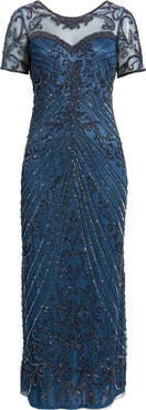 Pisarro Nights Illusion Beaded Mesh Column Gown