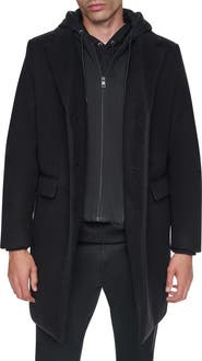 DKNY Faux Wool Topcoat with Removable Bib