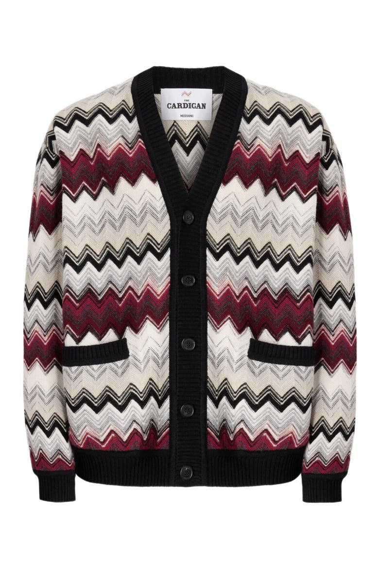 The Cardigan In Wool And Cotton With Zigzag, Alternate, color, Beige & Burgundy