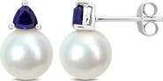 DELMAR Freshwater Pearl & Aquamarine Drop Earrings