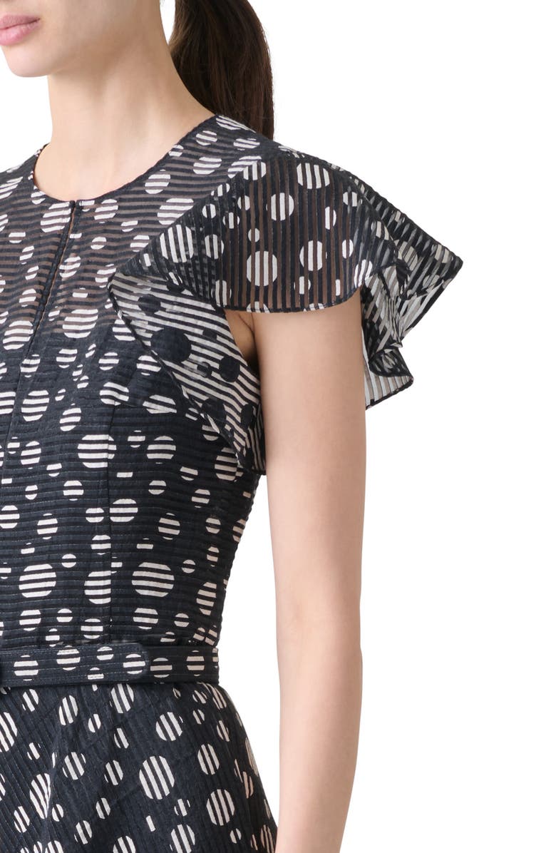 Akris punto Circle Print Burnout Stripe Flutter Sleeve Maxi Dress, Alternate, color, Black-Cream