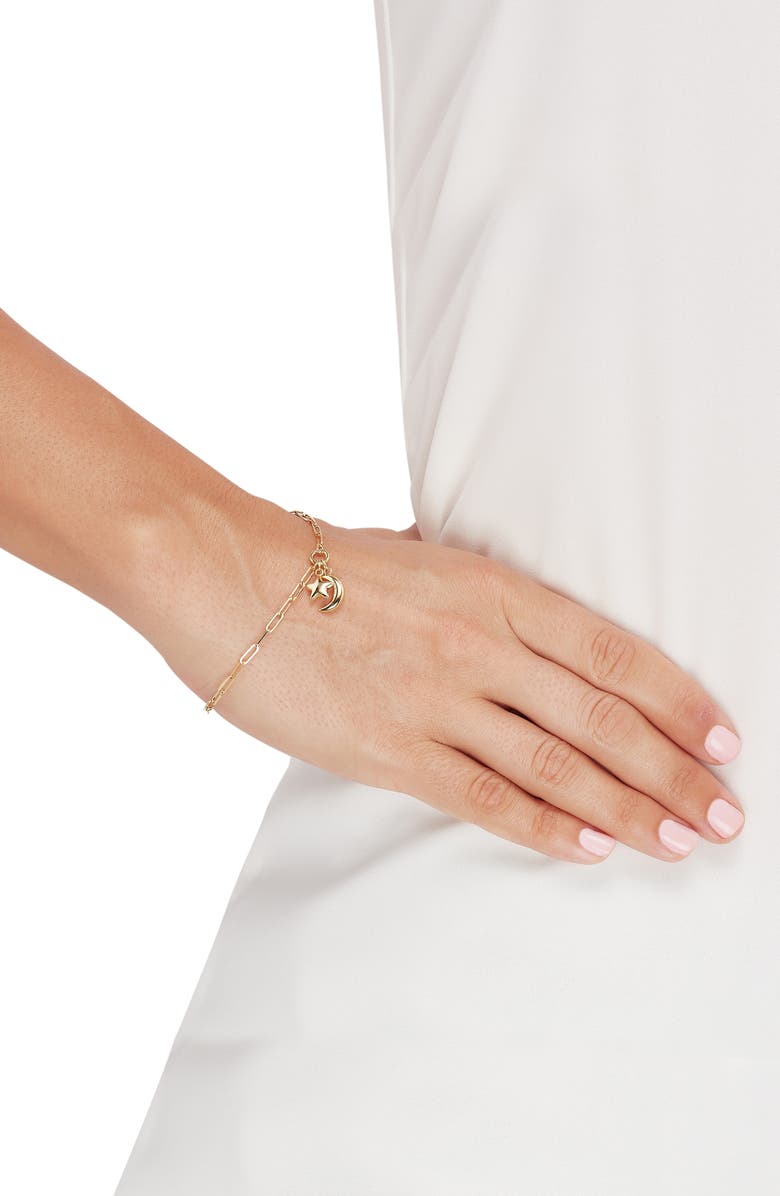 Frankie & Zoe 14K Gold Moon & Star Charm Bracelet, Alternate, color,