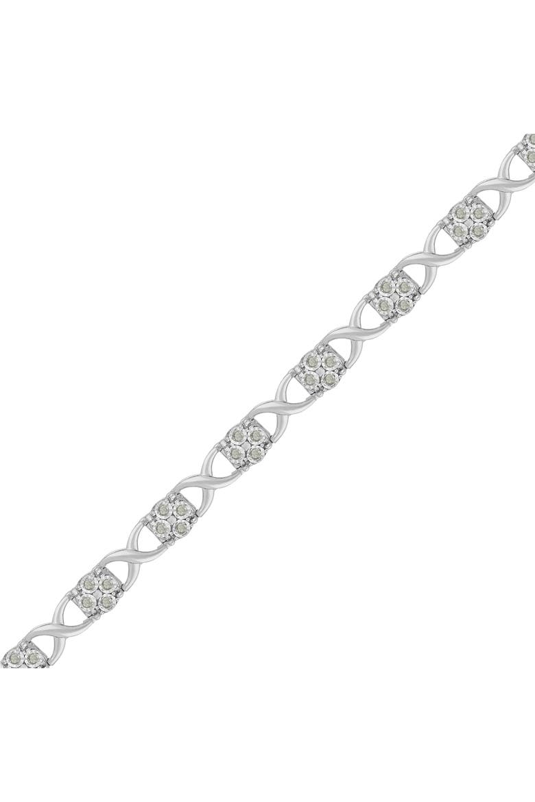 Silver Rose-Cut Diamond Love Locks Link Bracelet, Alternate, color, White