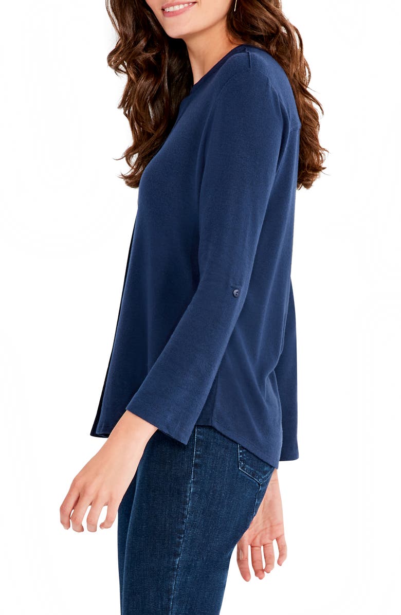 NIC+ZOE Sweet Dreams Roll Sleeve Button-Up Shirt, Alternate, color, Dark Indigo