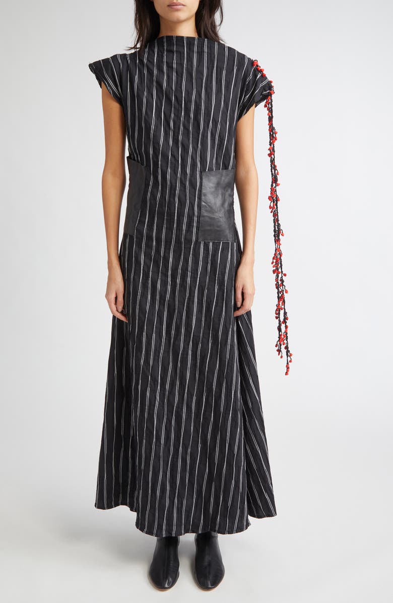KÚR Leather Patch Pocket Stripe Maxi Dress, Alternate, color, 