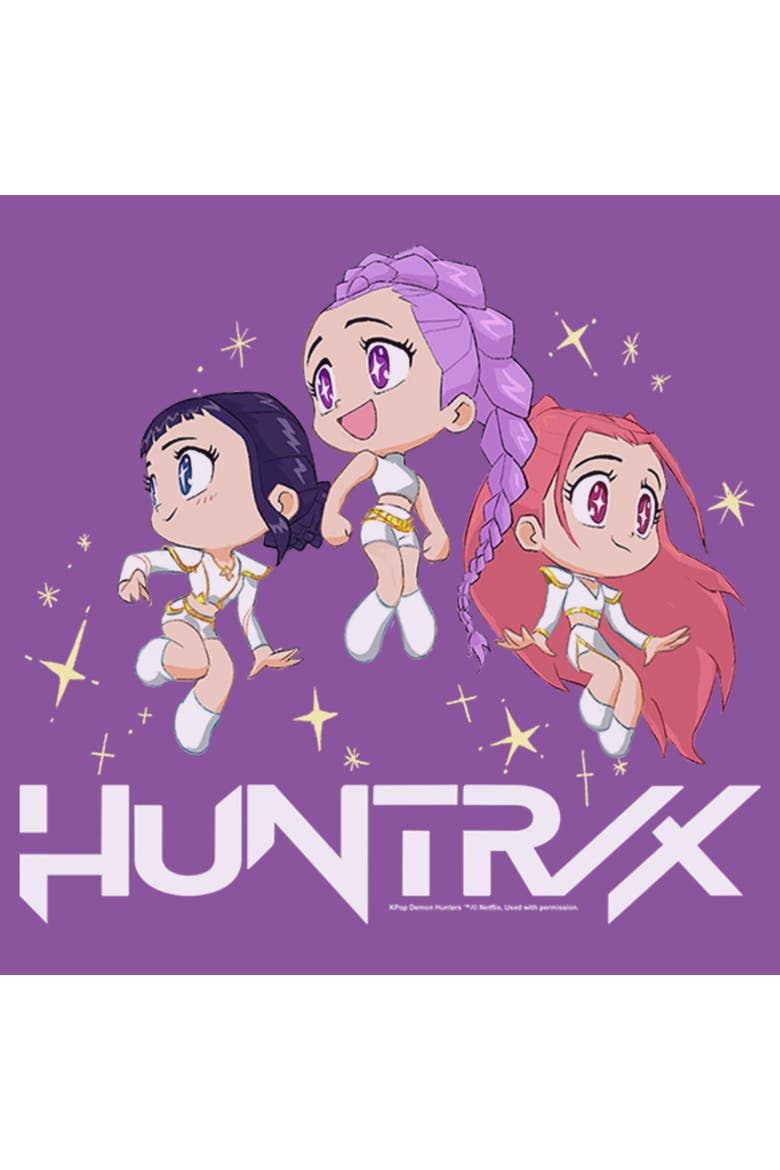 Girls' Chibi Trio Huntrix Graphic Short Sleeve T-Shirt, Alternate, color, Purple Berry