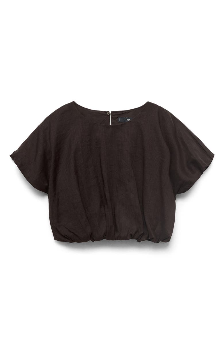 MANGO Puff Sleeve Crop Top, Alternate, color, Brown