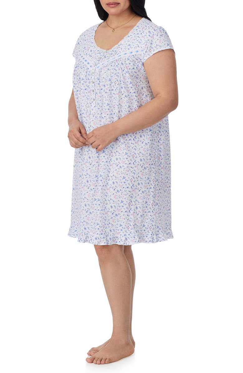 Eileen West Floral Cap Sleeve Cotton Jersey Short Nightgown, Alternate, color, White Ditsy