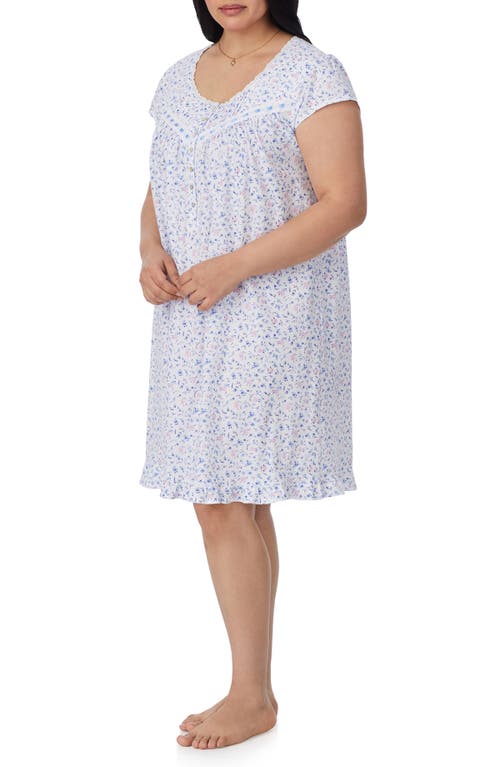 Shop Eileen West Floral Cap Sleeve Cotton Jersey Short Nightgown In White Ditsy