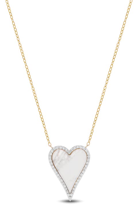 Mother-of-Pearl & White Sapphire Heart Pendant Necklace