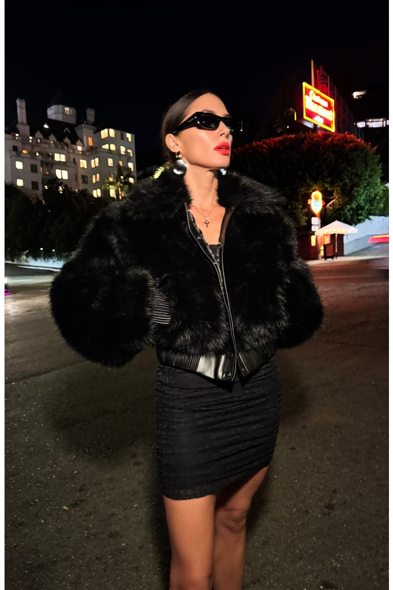 Adelaide Faux Fur Crop Coat, Alternate, color, NOIR