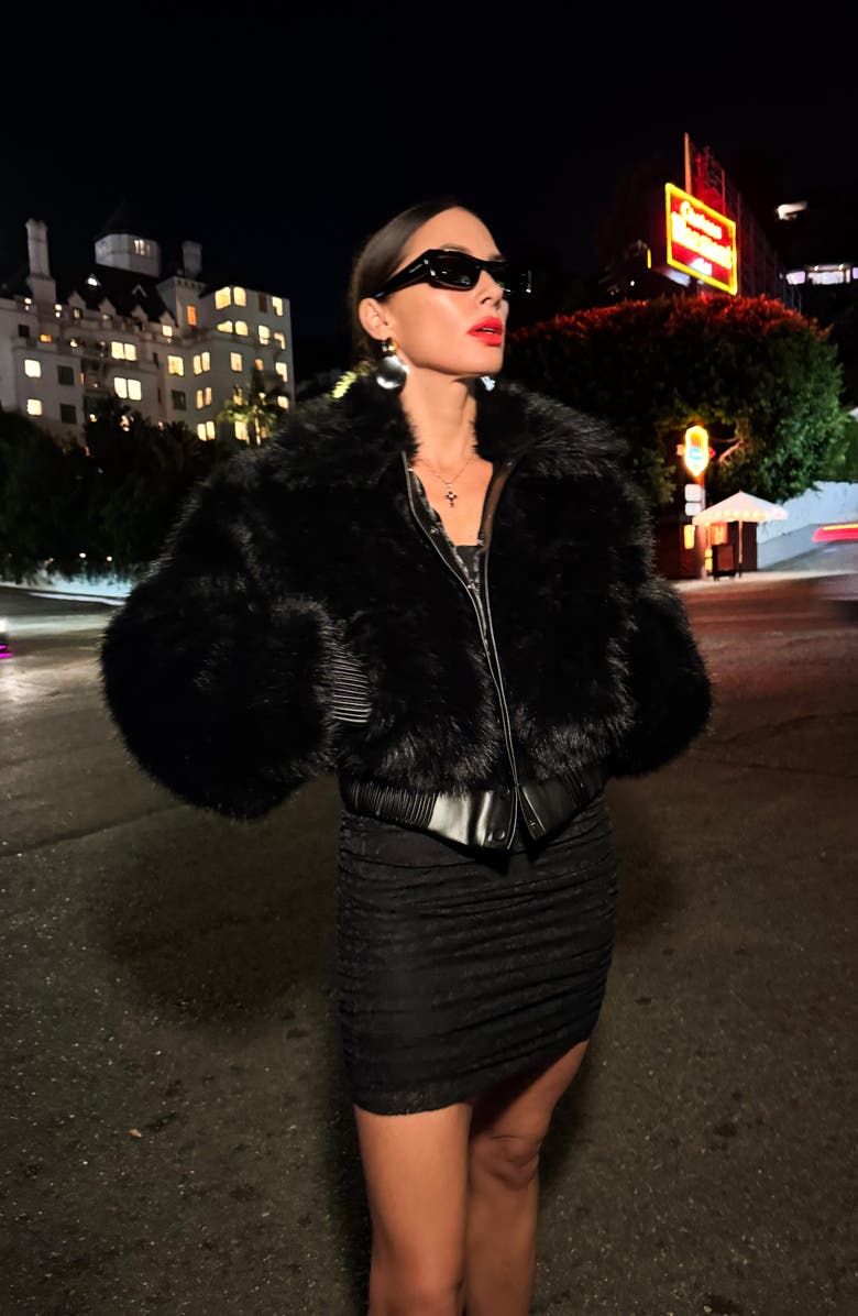 AFRM Adelaide Faux Fur Crop Coat, Alternate, color, Noir