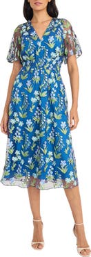 Maggy London Embroidered Flutter Sleeve Dress