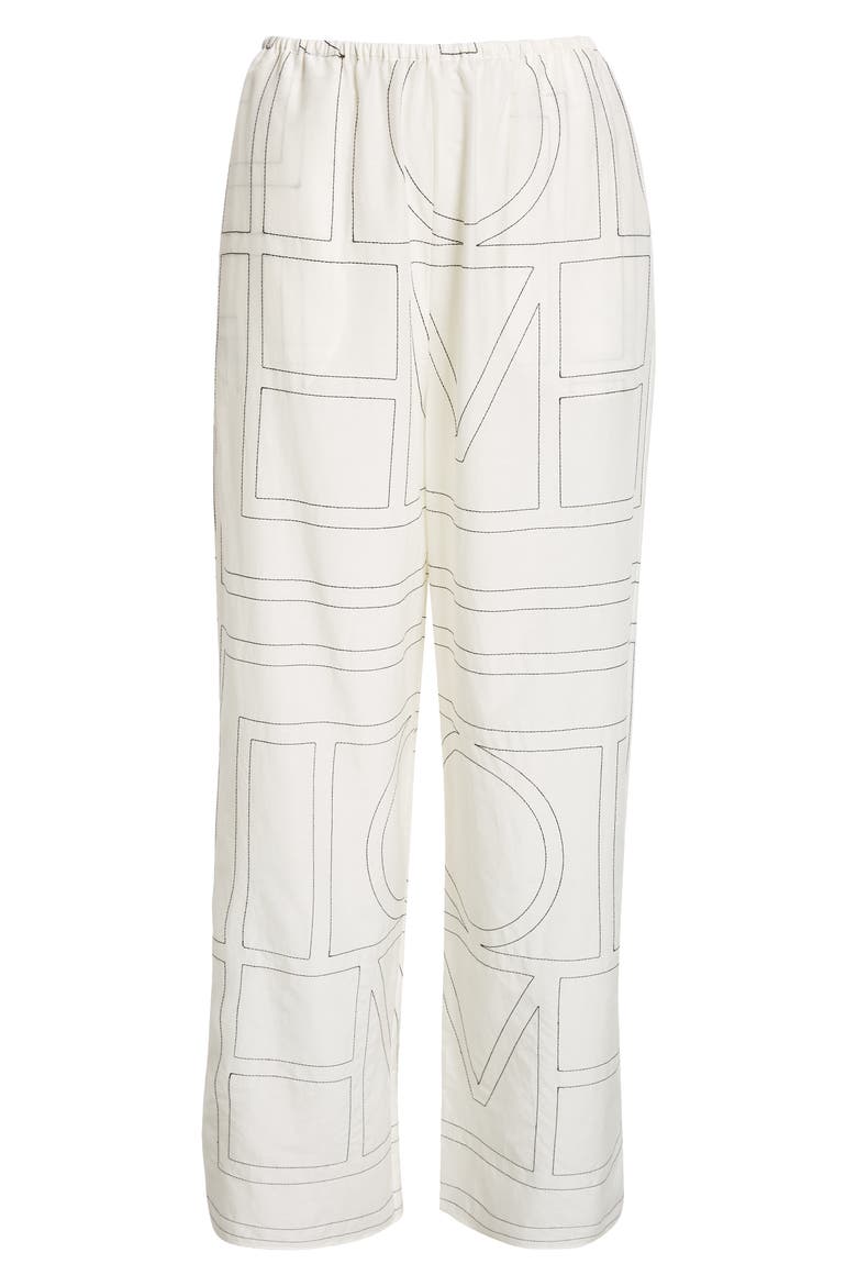 Monogram Embroidered Pull-On Pants, Alternate, color, WHITE/ BLACK