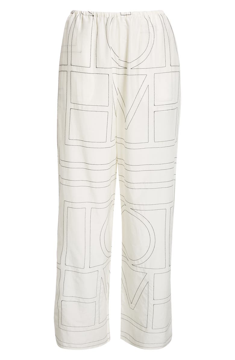 TOTEME Monogram Embroidered Pull-On Pants, Alternate, color,