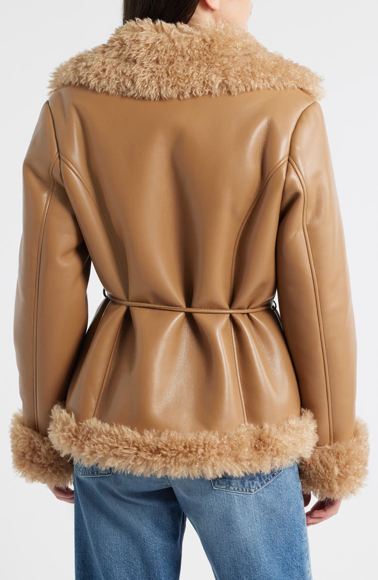 Bernardo Faux Shearling Wrap Coat, Alternate, color, Tan