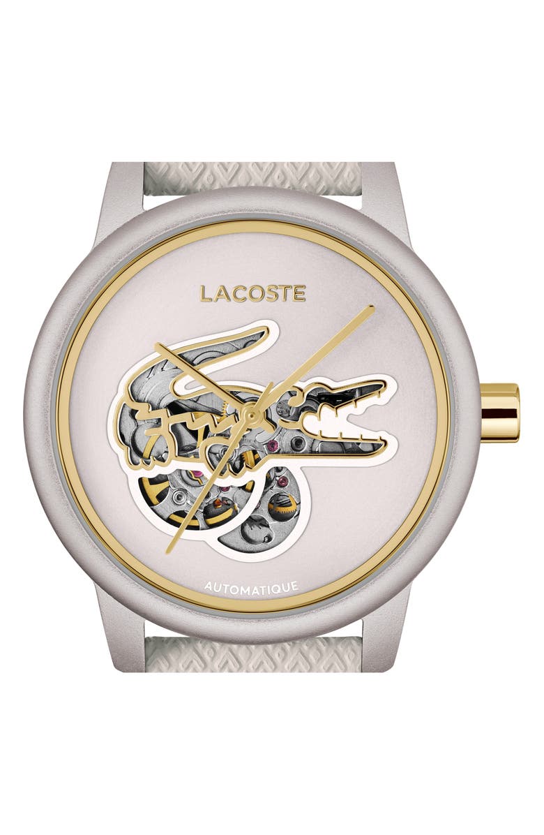 Lacoste 12.12 Automatic Off White Leather Strap Watch, 38mm, Alternate, color, Off White