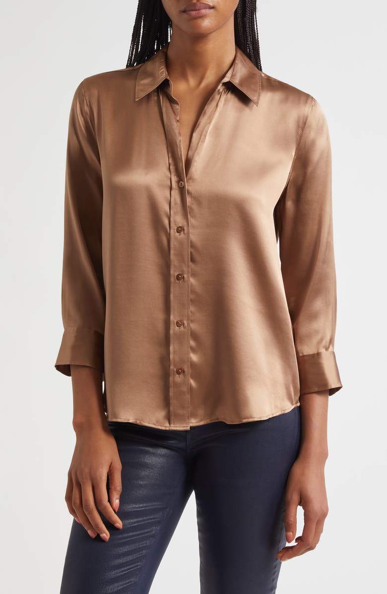 L'AGENCE Dani Silk Charmeuse Blouse, Main, color, Cinnamon Swirl
