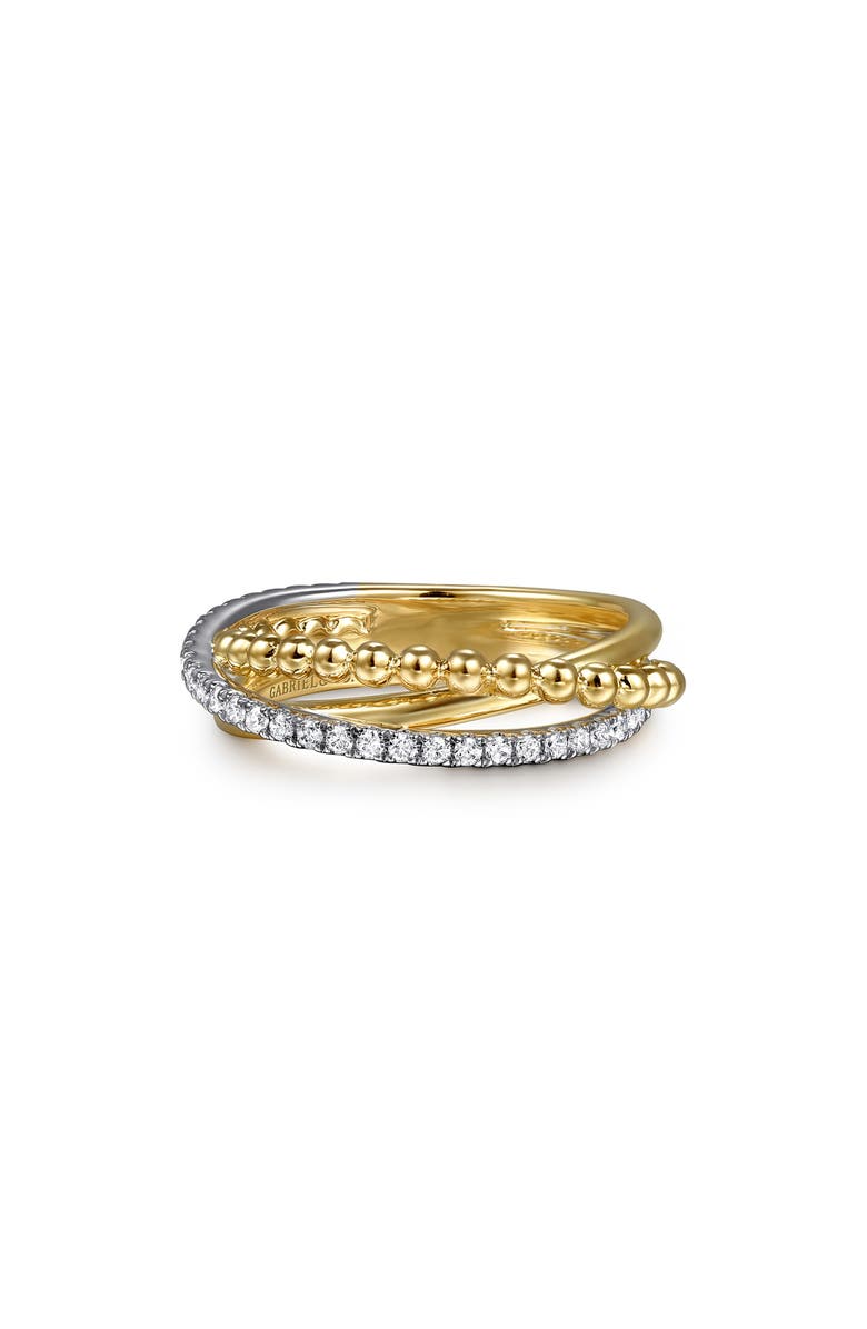 Gabriel & Co. Bujukan Two-Tone 14K Gold & Diamond Crisscross Ring, Alternate, color, Two Tone