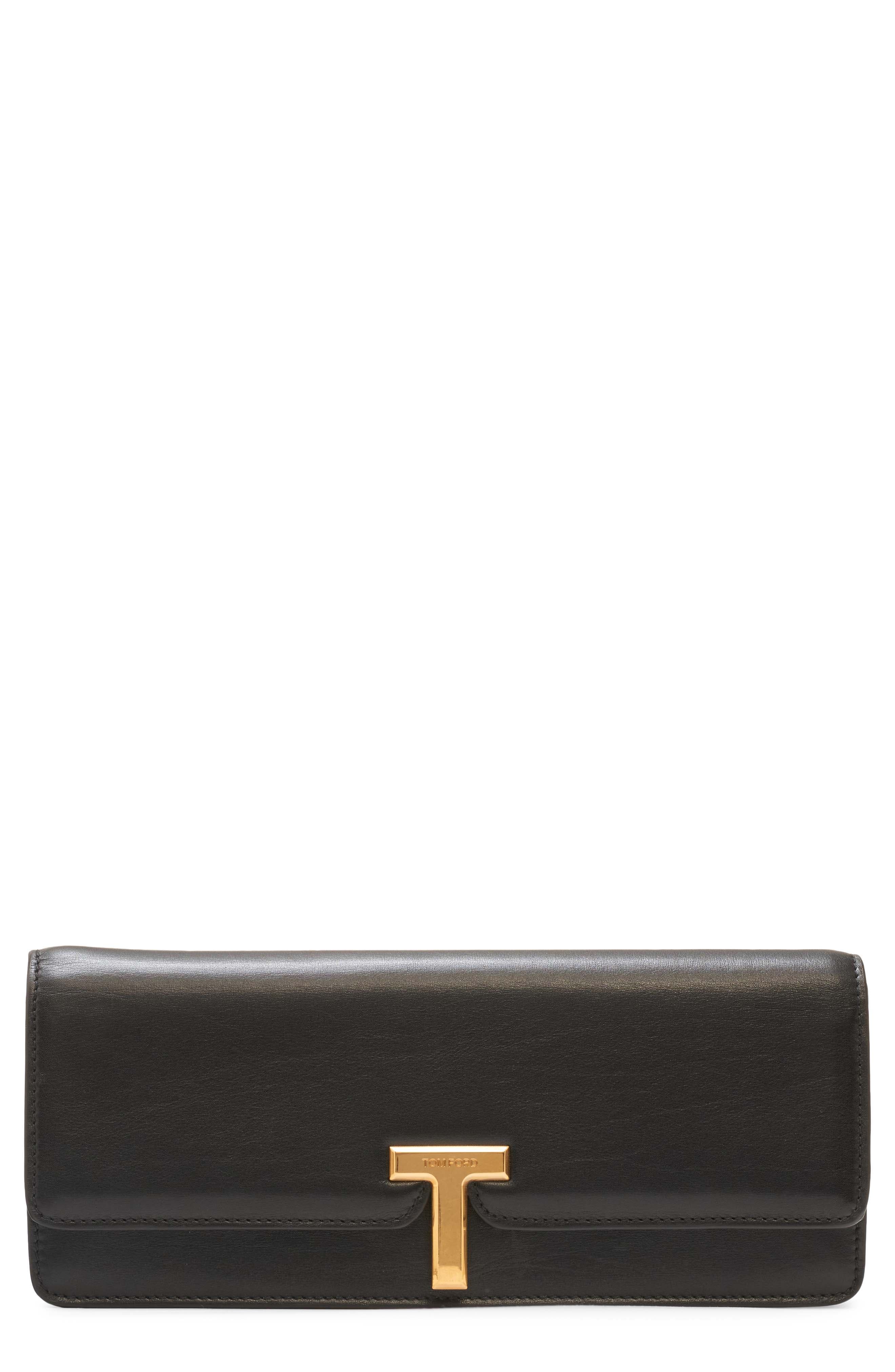 TOM FORD Wallis Calfskin Clutch, Main, color, Black