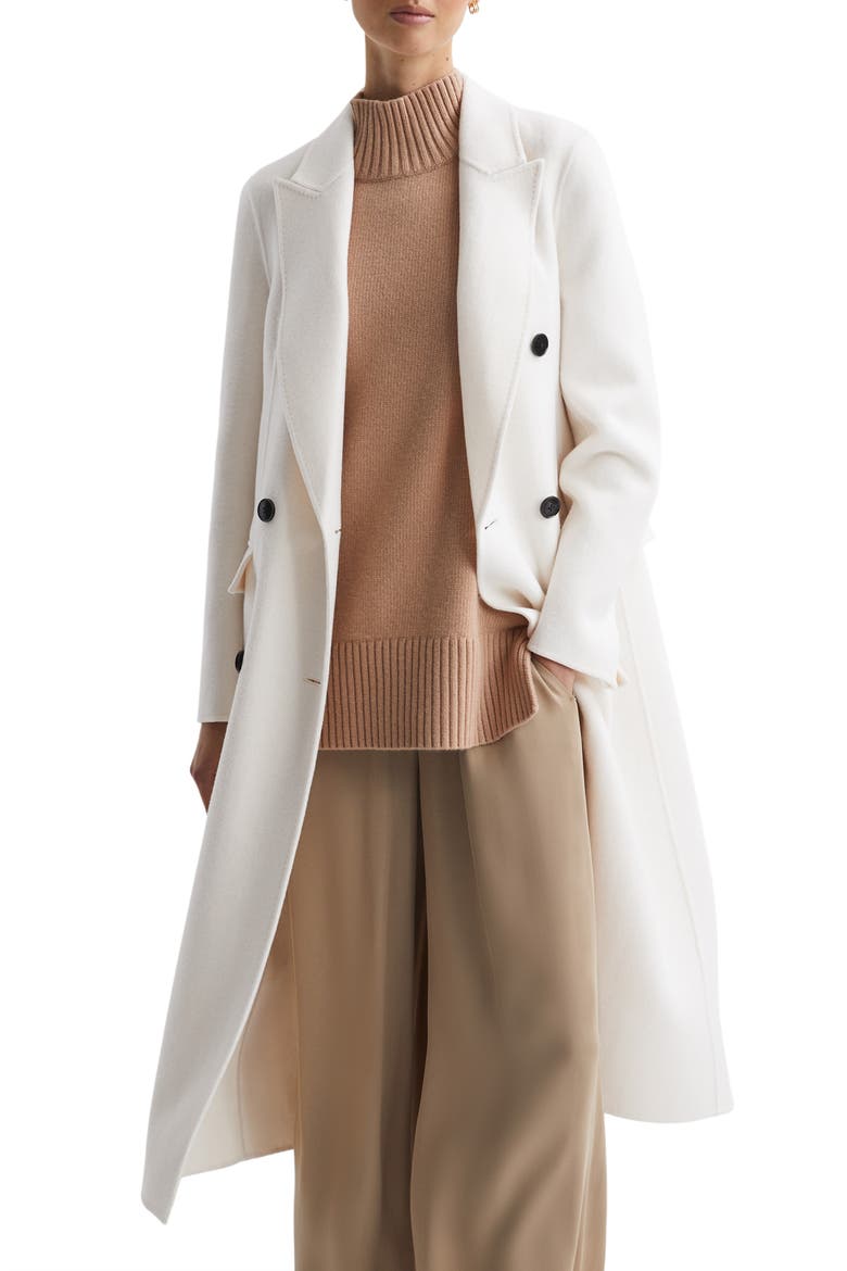 Belted Wool Blend Longline Coat, Alternate, color, CREAM