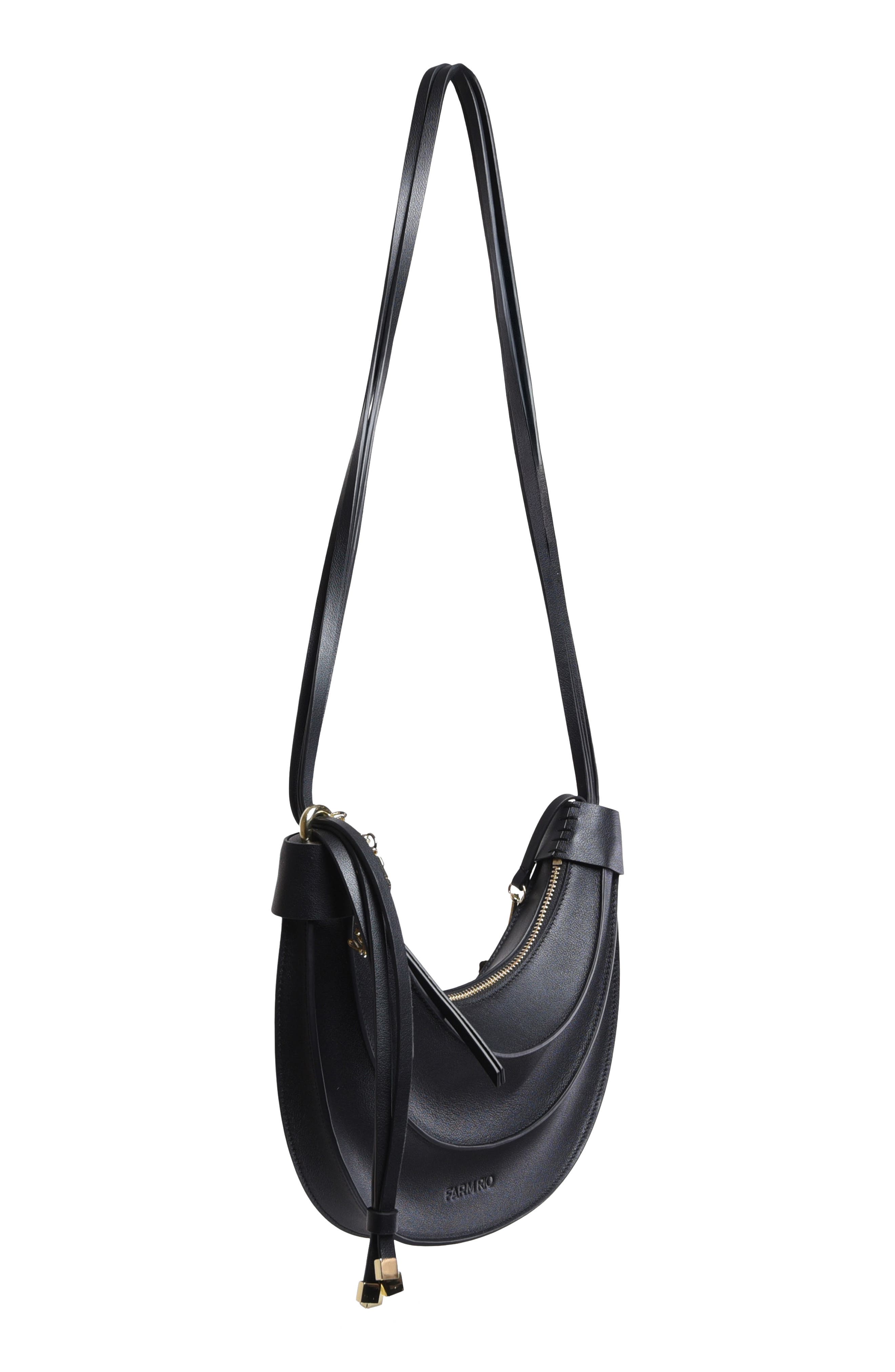 Small Leather Banana Crossbody Bag, Alternate, color, BLACK
