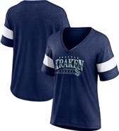 FANATICS Women's Fanatics Heather Deep Sea Blue Seattle Kraken Clapper V-Neck Half-Sleeve T-Shirt