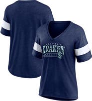 FANATICS Women's Fanatics Heather Deep Sea Blue Seattle Kraken Clapper V-Neck Half-Sleeve T-Shirt