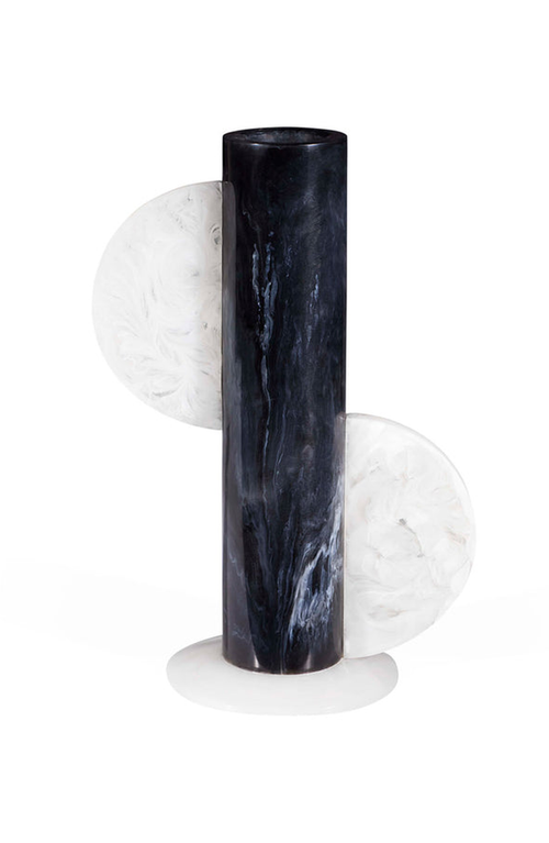 Jonathan Adler Como Cylinder Vase In Black/white Marble