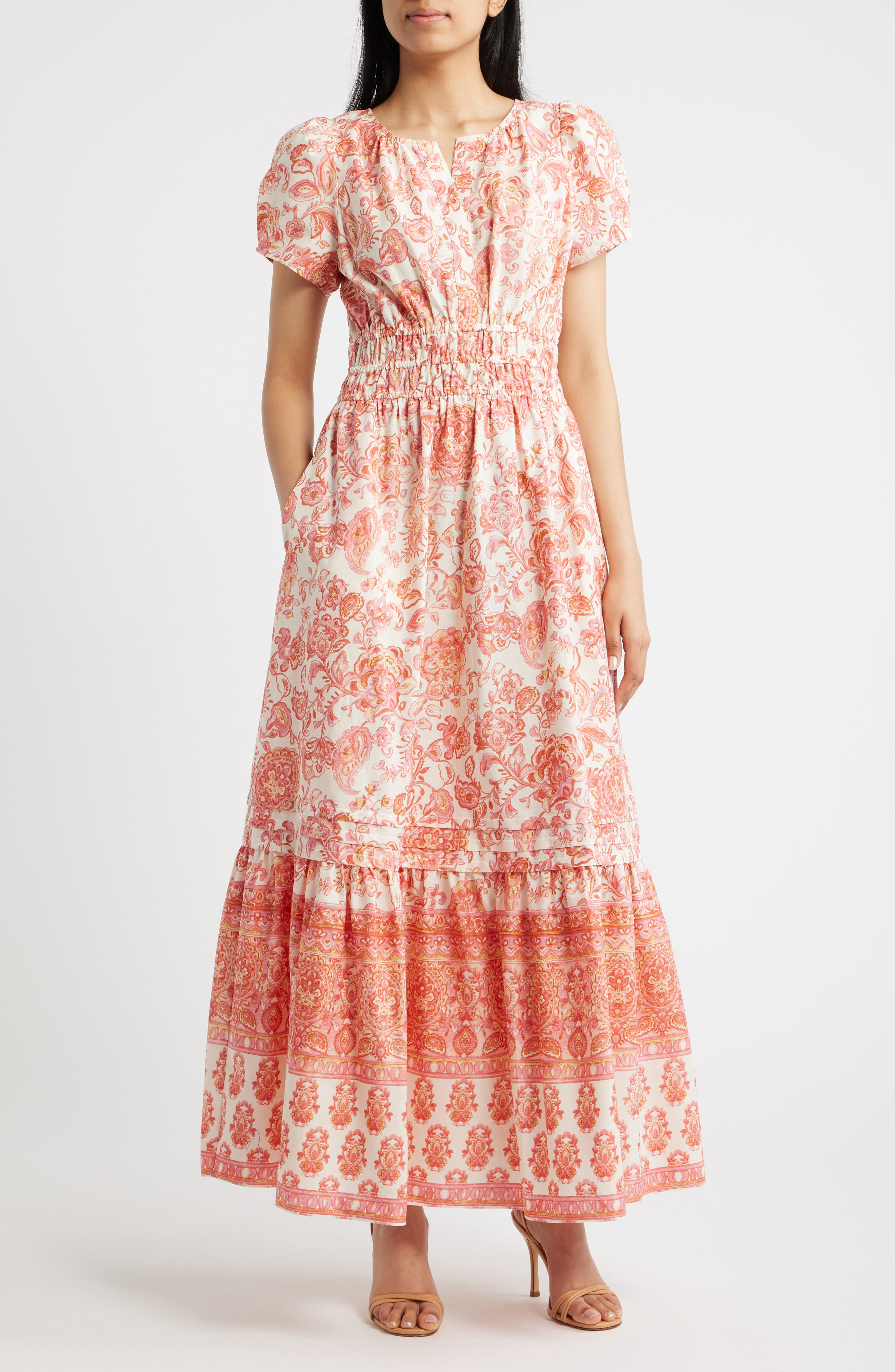 Cece Floral Print Maxi Dress In Orange