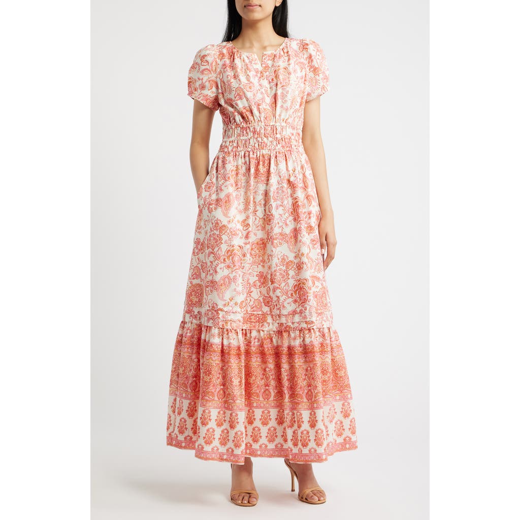 Cece Floral Print Maxi Dress In Orange