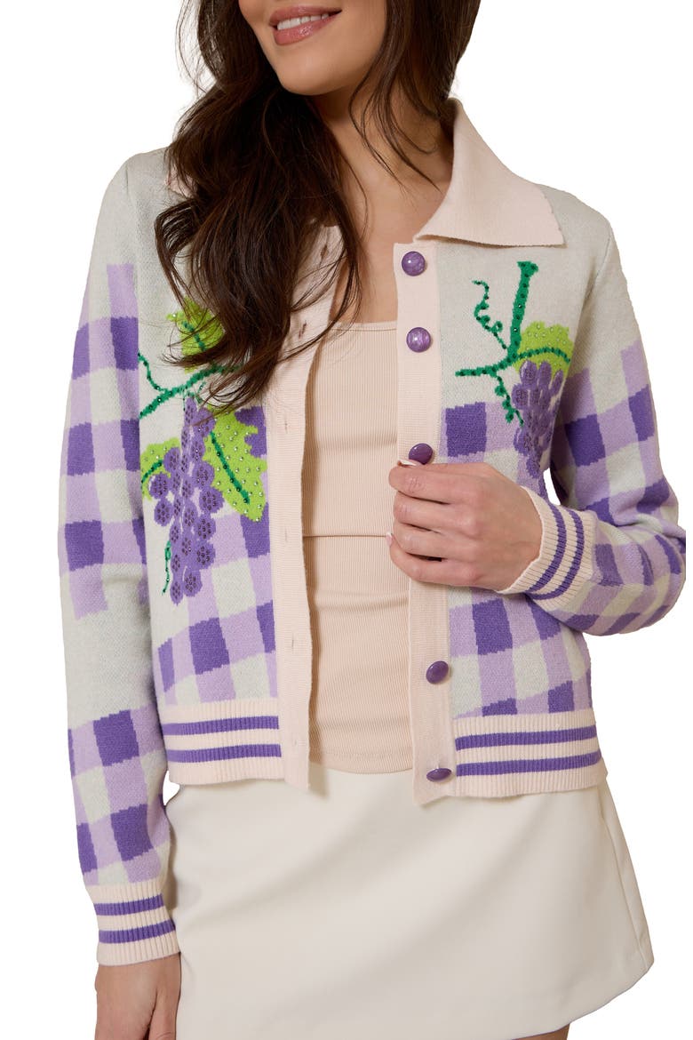 Vineyard Gingham Knit Cardigan, Alternate, color, IVORY MULTI