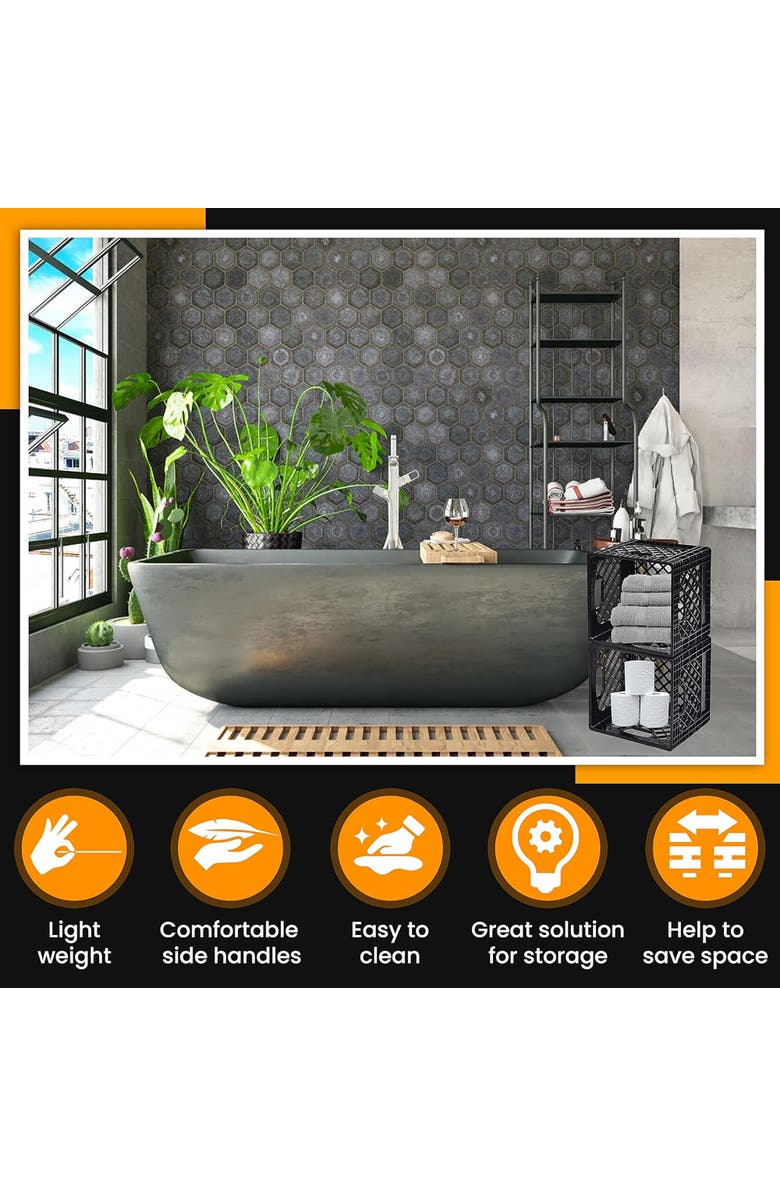 Juggernaut Storage Milk Crate 2 Pack 16 Qt, Black Multipurpose Storage, Alternate, color, Black