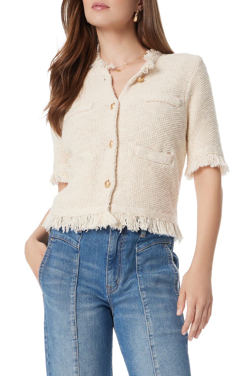 Sam Edelman Fringe Detail Button Front Cotton Blend Sweater, Main, color, 