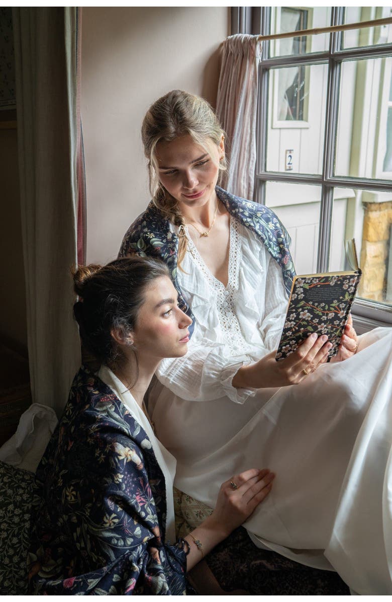 Fable England Wolf Garden Navy Scarf with Tassels, Alternate, color, Navy