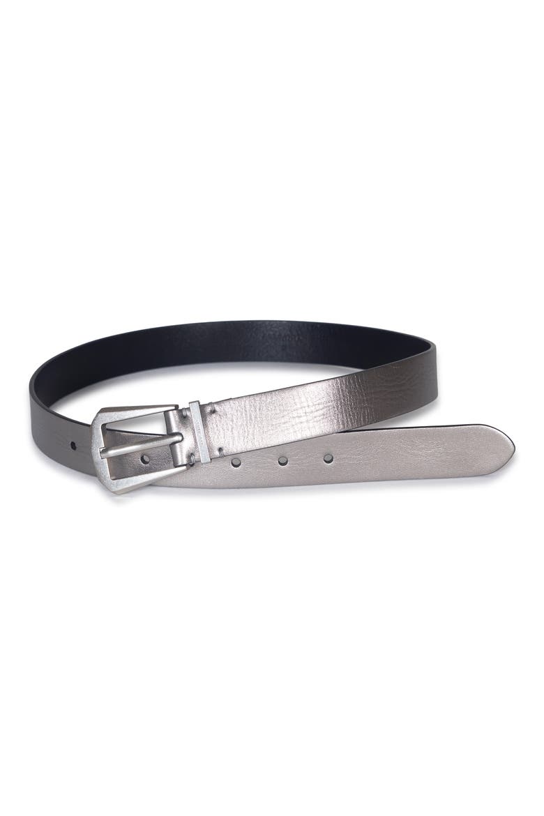 Metallic Leather Western Belt, Alternate, color, GUNMETAL